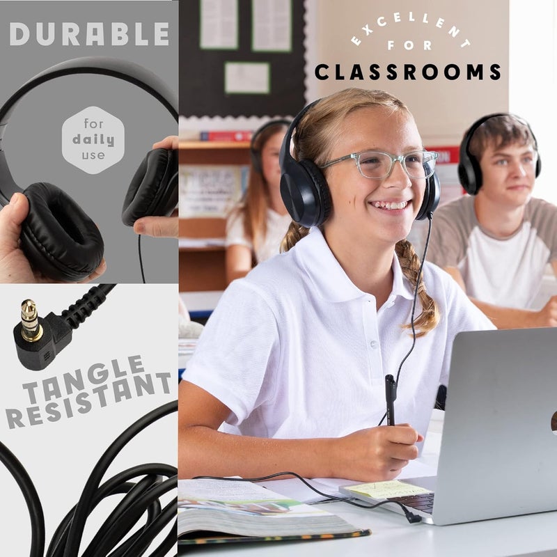 Sonitum Kids Headphones, 5-Pack, On-Ear, 3.5mm Wired, Adjustable, Cushioned, Black - Image 3